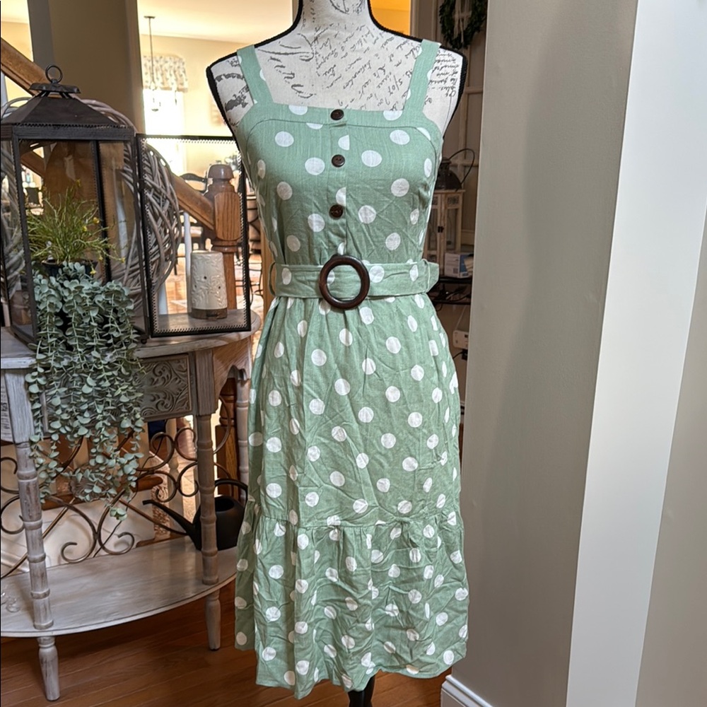 NWT Monteau Green Sleeveless Polka Dot Sundress in size medium
